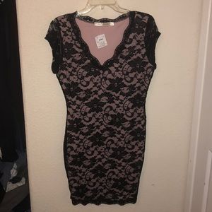Pink/Black Lace Body-con Dress Size M.